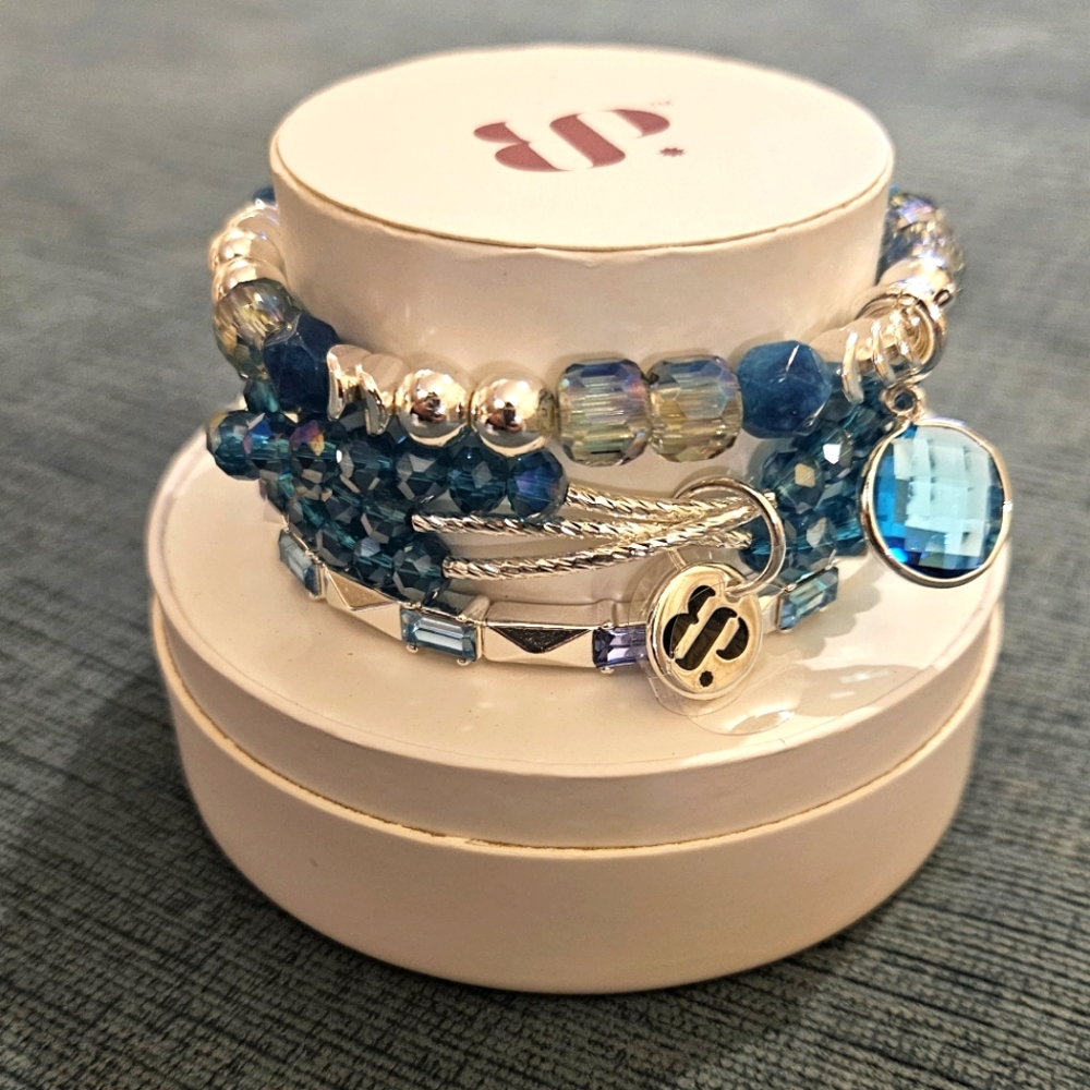 NWT BP Bracelet stack Genuine Dyed Agate Lab Created Stones Silver Plating